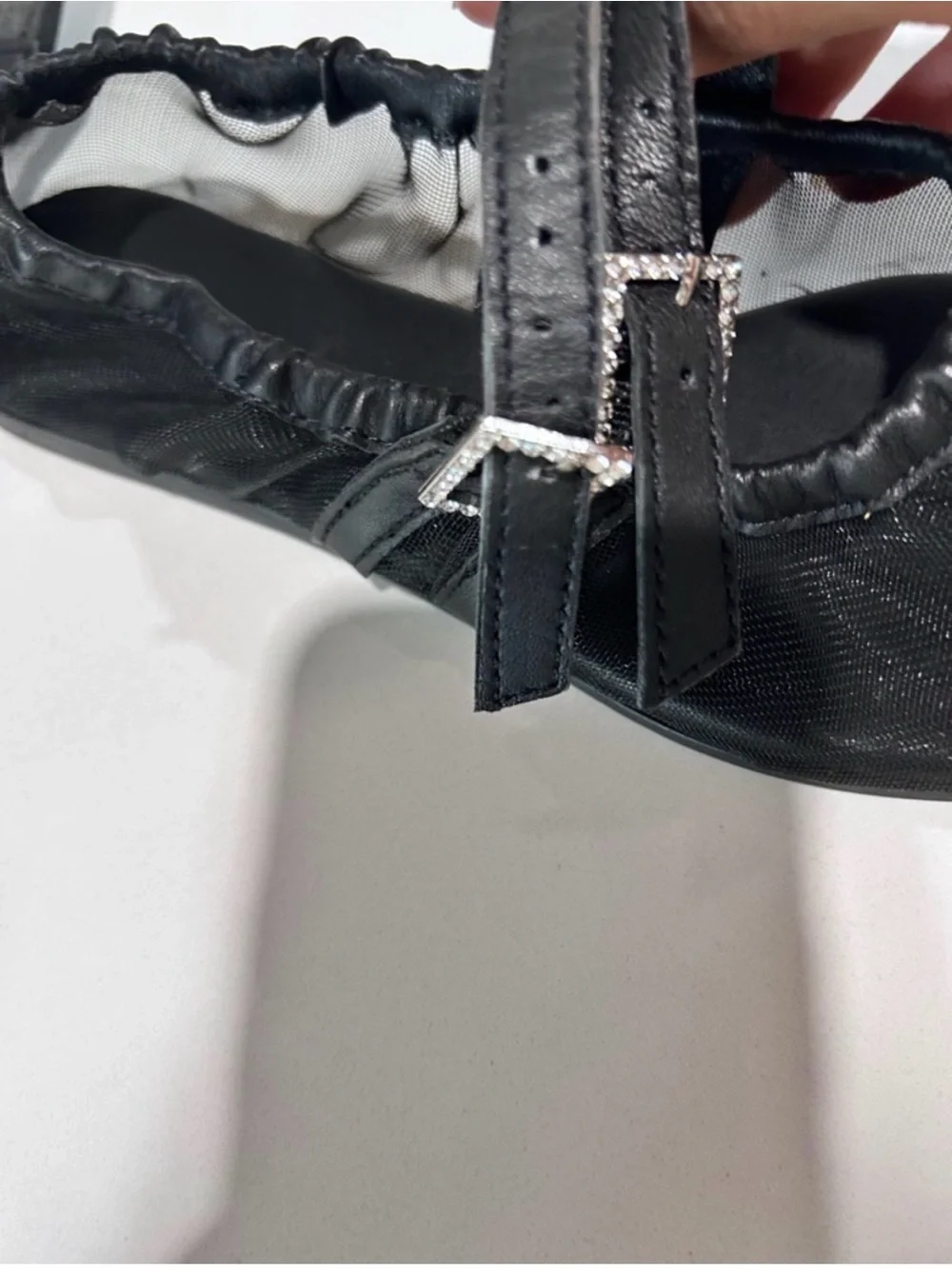 Free people Black Square-Toe Mary Jane Flats with Crystal Buckle Straps